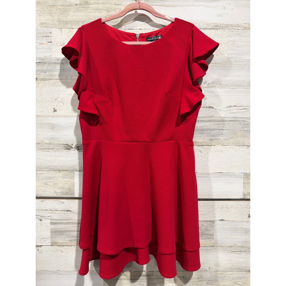 Midnight Doll Dress Women XL Red Ruffle Sleeve Tiered Coquette EUC